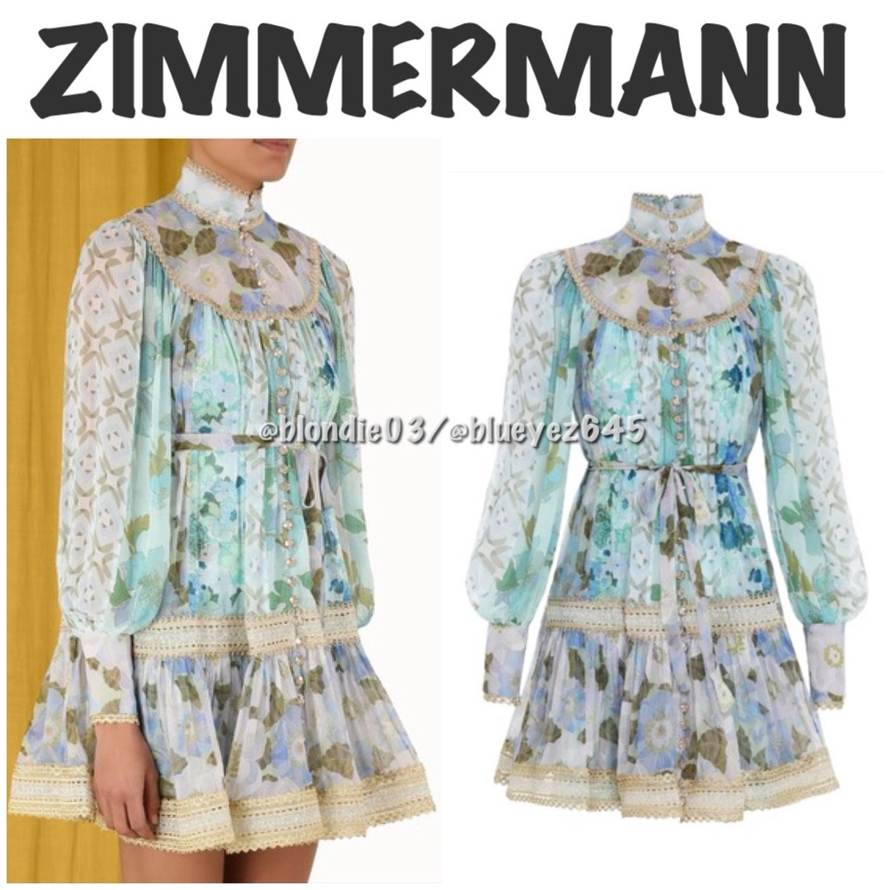 Zimmermann rhythm trimmed billow mini dress 1/S NWT